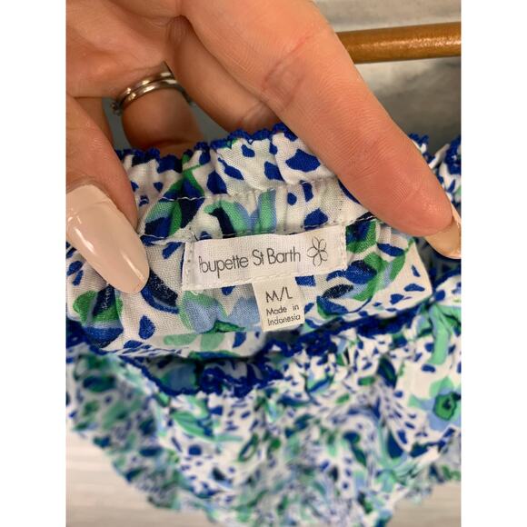 Poupette St Barth Camilla Off-The-Shoulder Crop Top Blue Monaco Size Medium - Picture 4 of 7